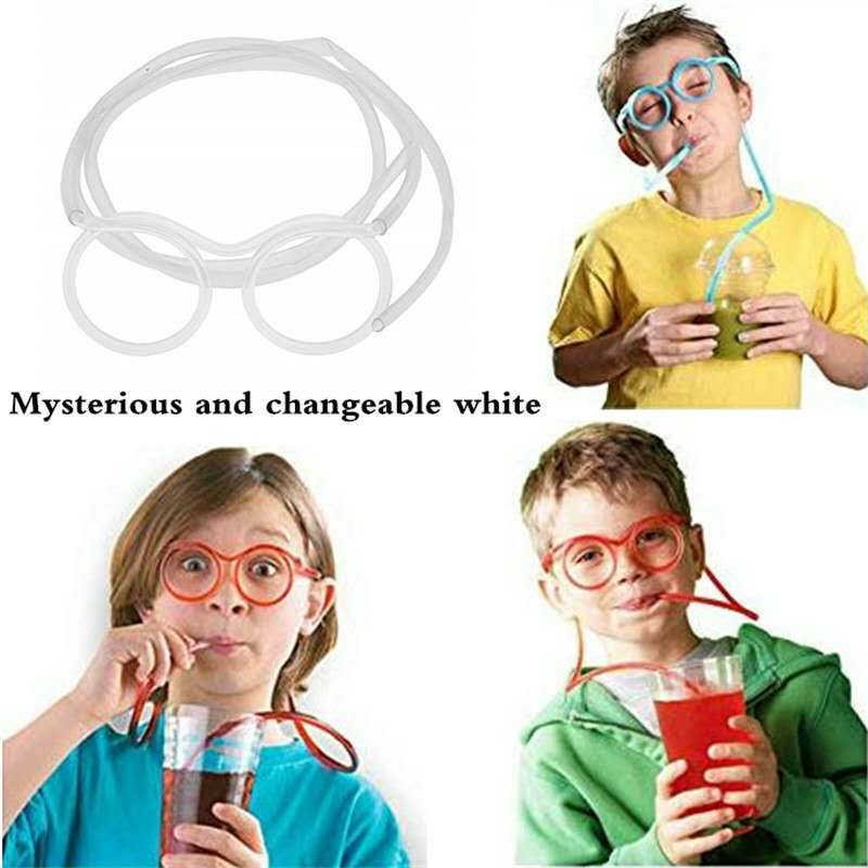 Fun Soft Plastic Straw Funny Glasses Drinking Straw Glasses Juice Kids Straw  Glasses Long Tube Fun Drinking Straw For Children Straw Glass - 1 Pc