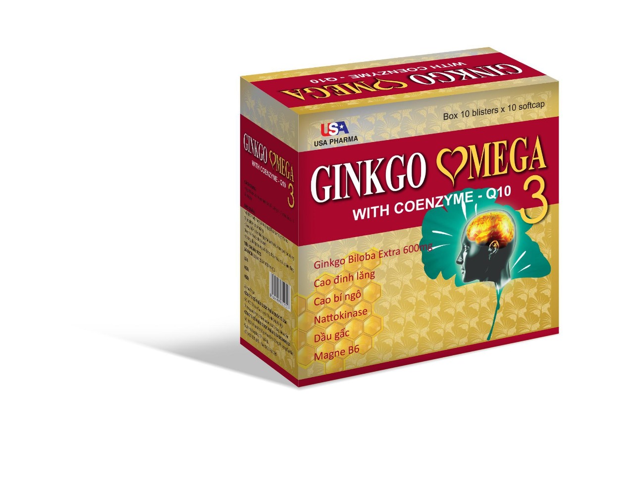 Hoạt Huyết Dưỡng Não Ginkgo Omega 3 Q10 - Giúp Tăng Cường Trí Nhớ, Tập Trung Trí Tuệ - Tốt Cho Não, Tim, Mắt -  Ginkgomega Q10 Hộp 100 Viên