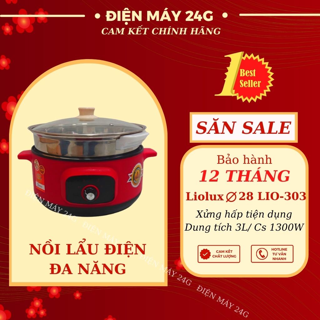 Nồi lẩu điện LIOLUX nồi lẩu mini 3 lít công suất 1300W bếp lẩu đa năng lòng nồi chống dính cao cấp hàng chính hãng bảo hành 12 tháng