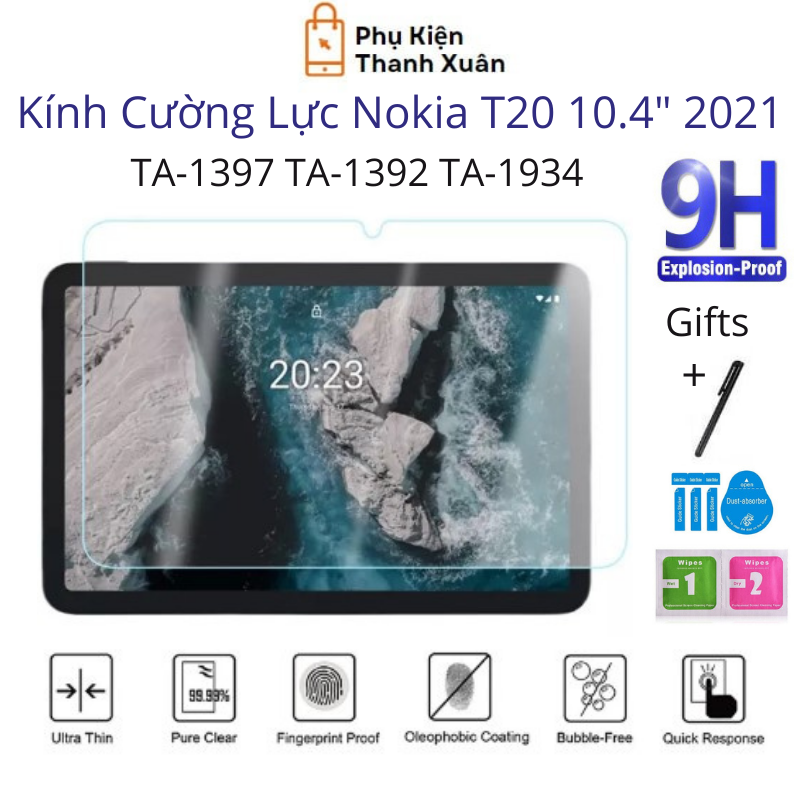 Kính cường lực Nokia T20 10.4" 2021 | Độ cứng 9H, dày 0.3 mm | Có phụ kiện và quà tặng kèm
