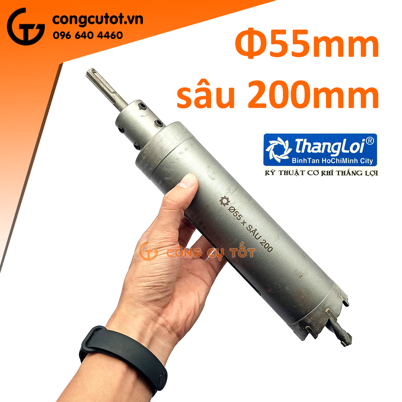Mũi khoan khoét lỗ bê tông chuôi gài Thắng Lợi sâu 120mm, 200mm