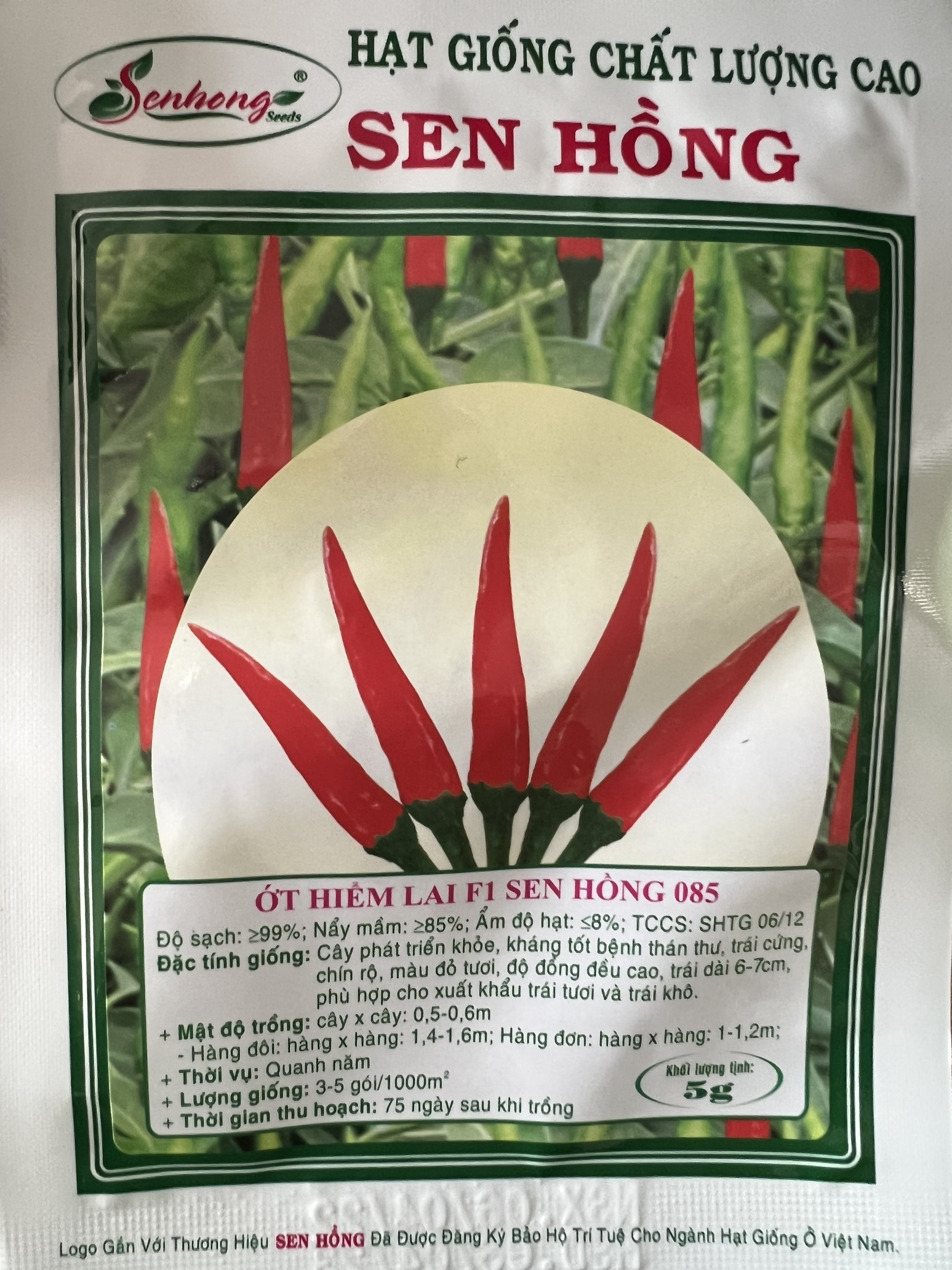 Hạt giống ớt hiểm lai f1 sen hồng 085 gói 5g