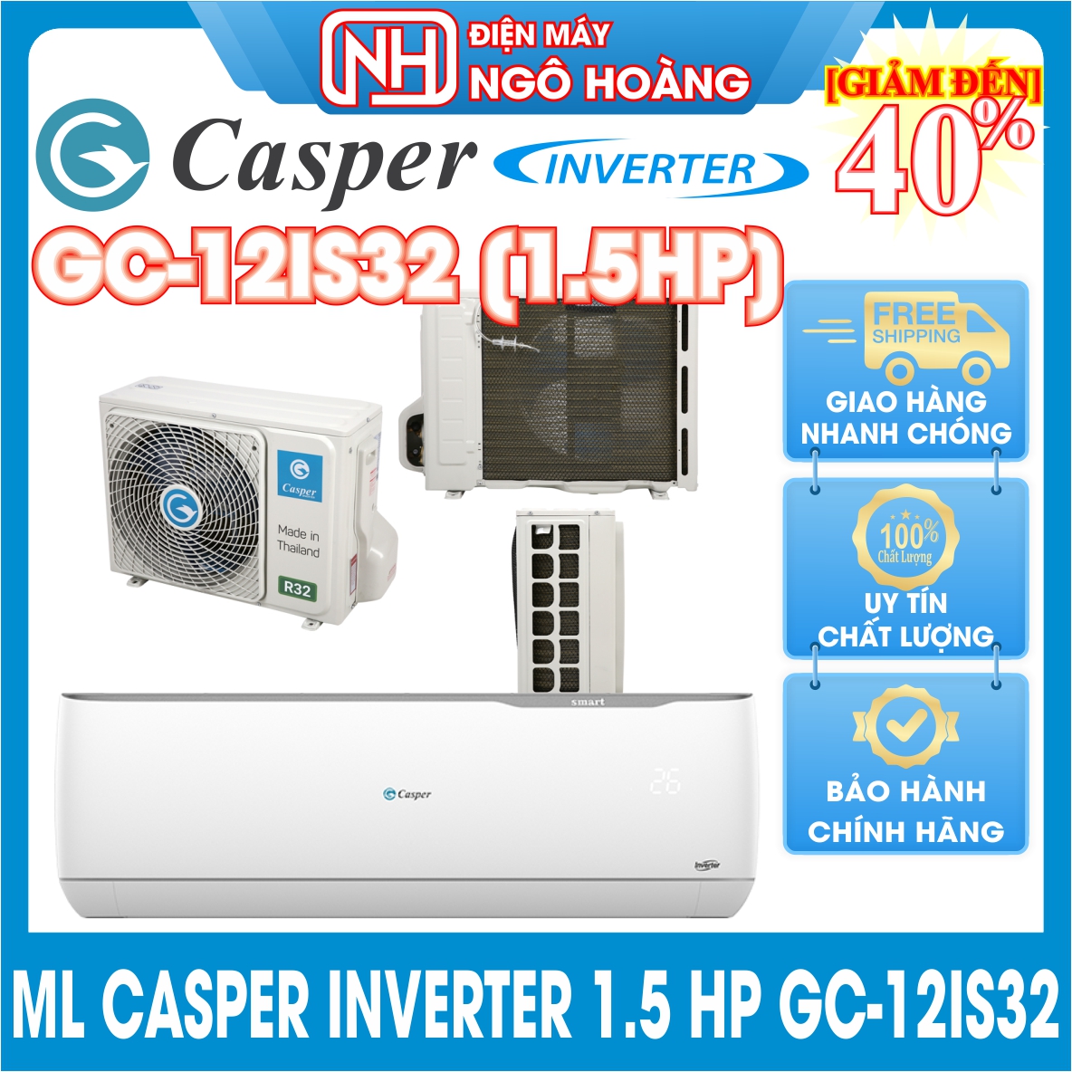 Máy lạnh casper inverter 1.5 hp gc-12is32 new 2021