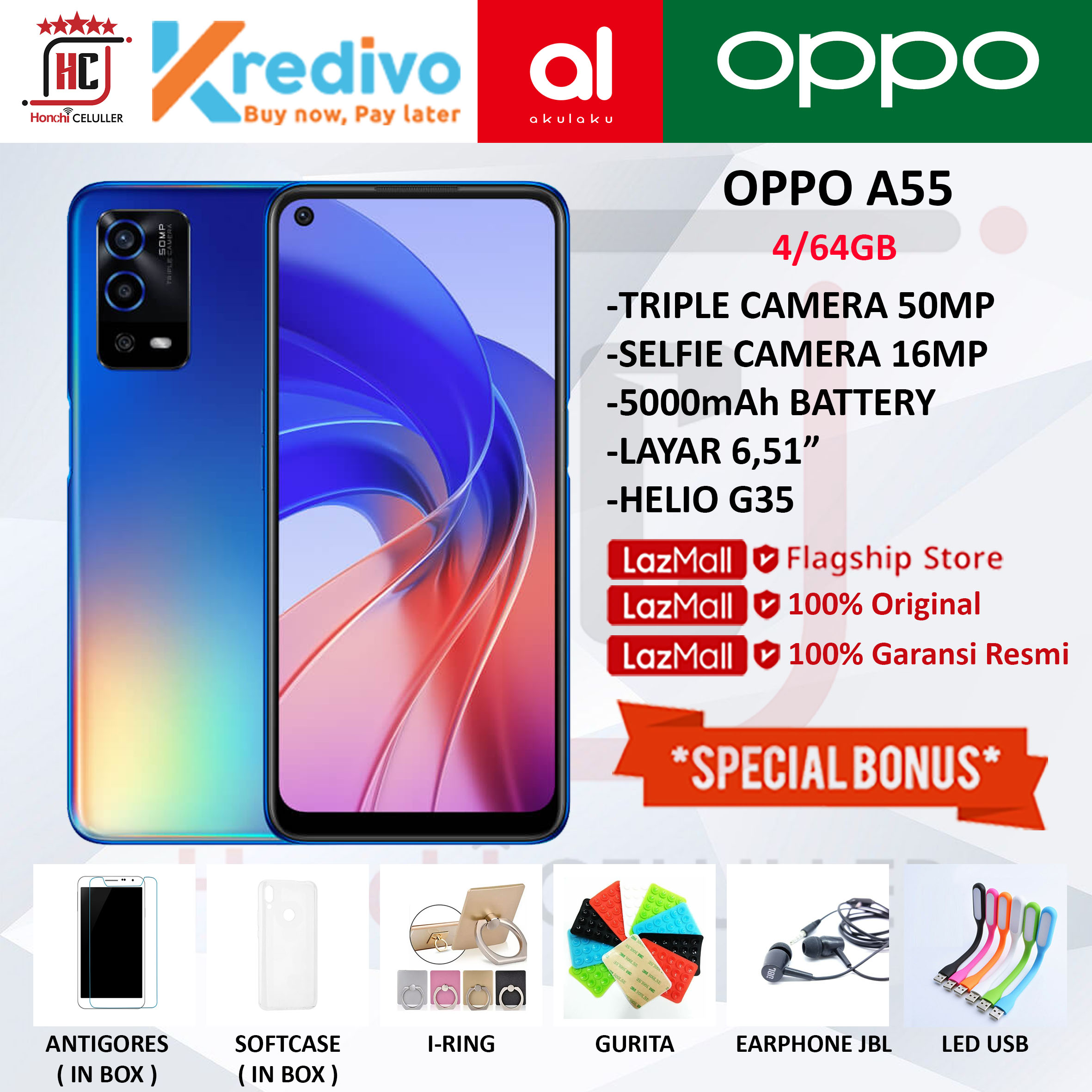 OPPO A55 4/64 GB GARANSI RESMI OPPO INDONESIA Harga 2,699,000 rupiah*Gratis Ongkir