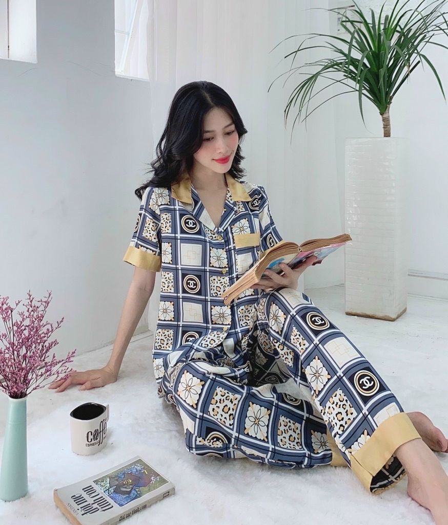 Bộ pijama lụa satin size m-l-xl-2xl ''38kg-74kg'' viền bèo tay ngắn , quần có túi sâu