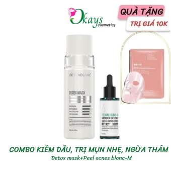 Bộ đôi sp dành cho da dầu nhờn Okays OK153,Combo detox blanc kiềm dầu ngăn ngừa mụn phục hồi da detox mask trà xanh+serum lộc đề peel acnes M phục hồi da sau mụn, kiểm soát nhờn tặng nạ nhau thai 10k