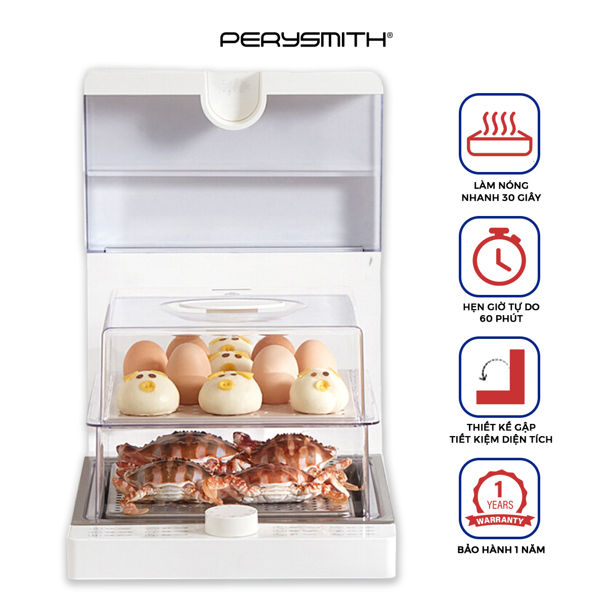 Nồi hấp điện 2 tầng đa năng YUNIKLY GX-S101A 10,8 lít, xửng hấp Inox gập đôi đa năng tiện lợi, hàng chính hãng