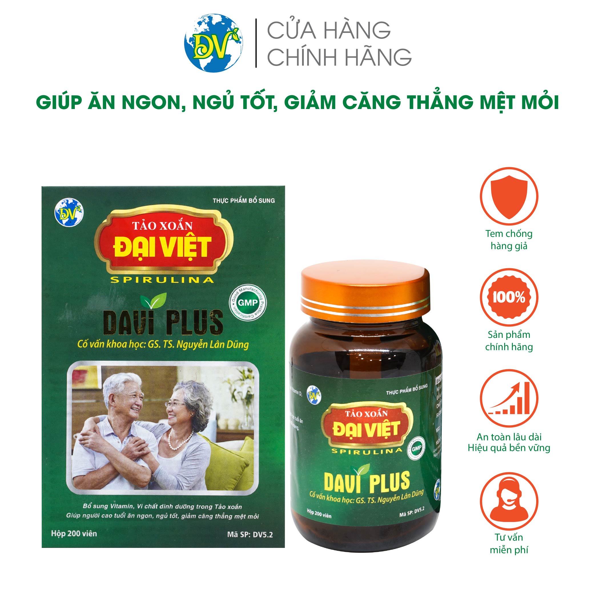 Tảo xoắn Davi Plus, Hỗ trợ ăn ngon, ngủ tốt, giảm căng thẳng mệt mỏi_200 viên