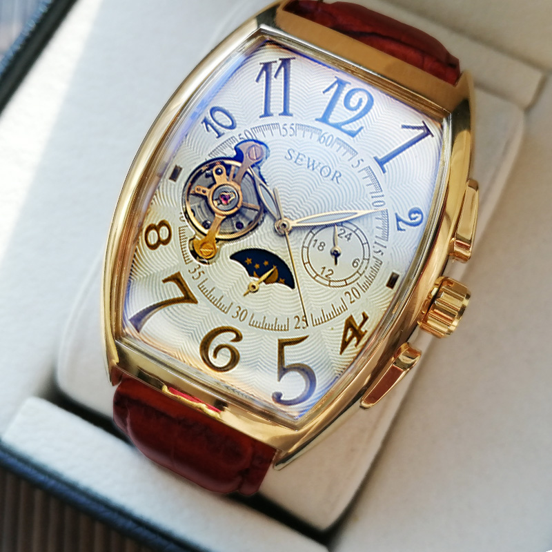 Đồng Hồ Cơ Nam Automatic Chính Hãng SEWOR TD4 Dây Da Thời Trang Mặt Vuông Sang Trọng Đẳng Cấp Đẹp Giá Rẻ AM10