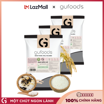 Combo 3 túi Gạo hữu cơ Japonica GUfoods (Mỗi túi 1kg) - Ăn dặm cho bé, Làm sushi / cơm cuộn, Dẻo ngọt ngon cơm, Nguyên liệu organic