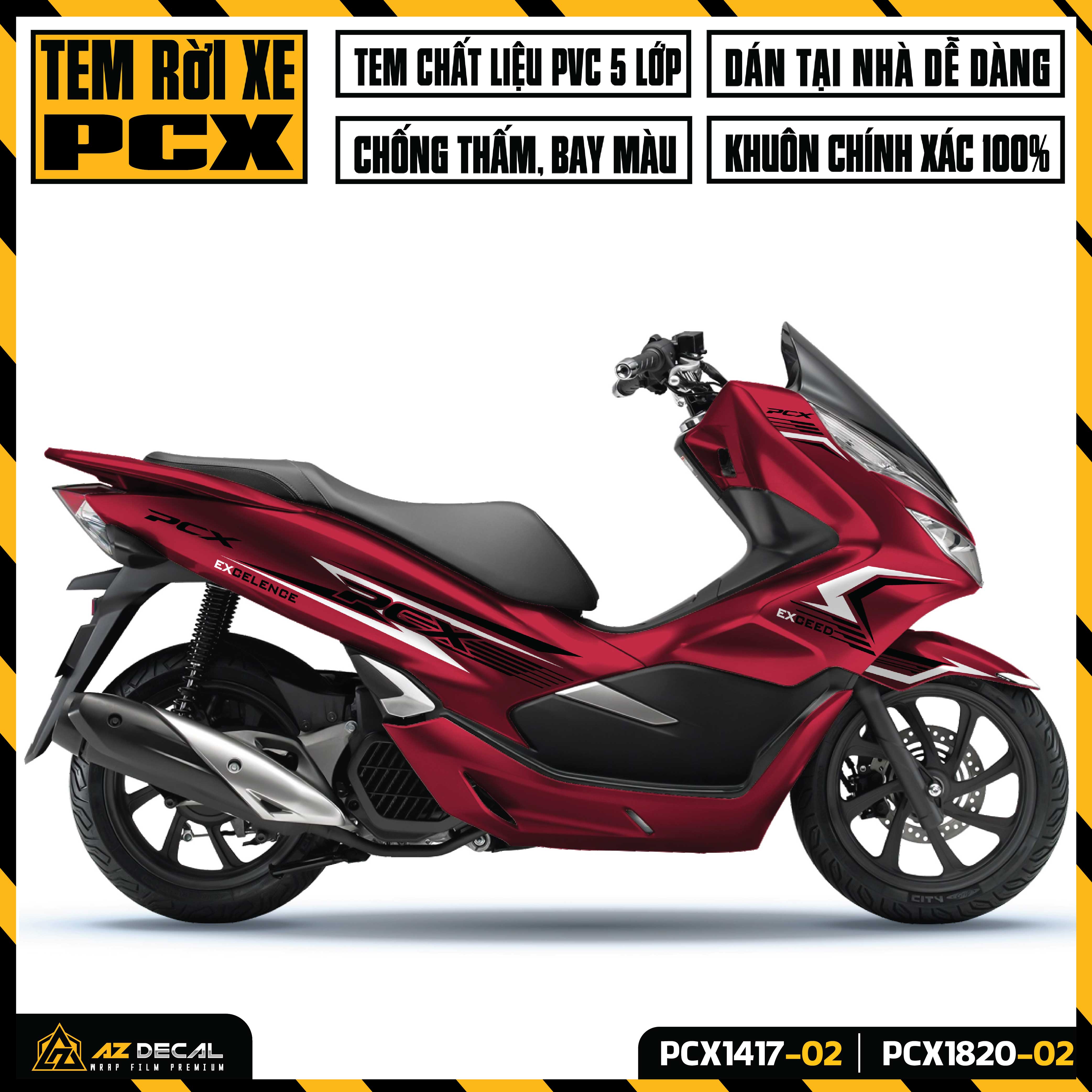 Tem Chế Dán Xe PCX Thiết Kế Exceed Excellence | PCX-02 | Decal Rời Dán Xe Máy PCX 125 150 160 Chống 