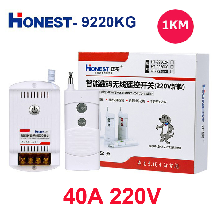 Bộ công tắc điều khiển từ xa 1Km Honest 40A/220V 9220KG bật tắt máy bơm nước
