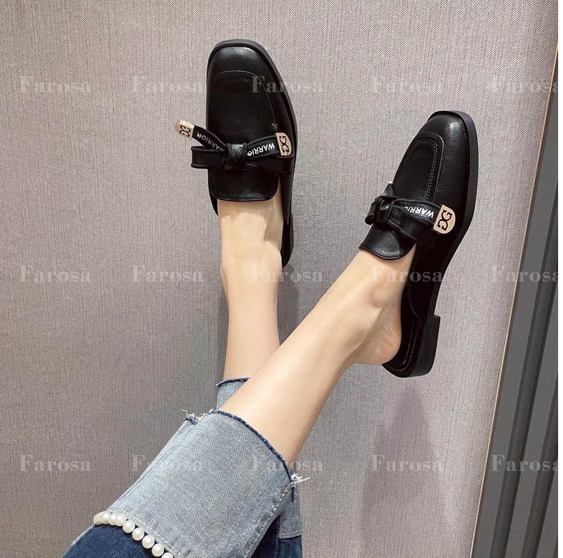 Dép sục nữ mũi vuông phối nơ họa tiết cực hót