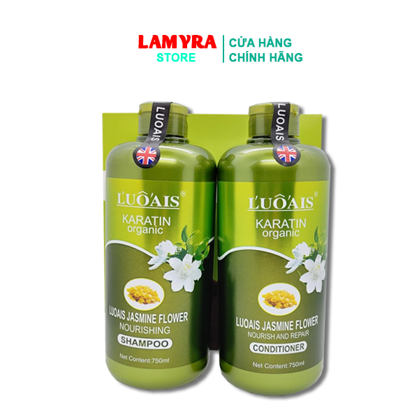 Dầu gội đầu LUO'AIS KERATIN ORGANIC 750ML * 2 - Dầu gội cặp hoa nhài phục hồi tóc chuyên sâu chính hãng Lamyra