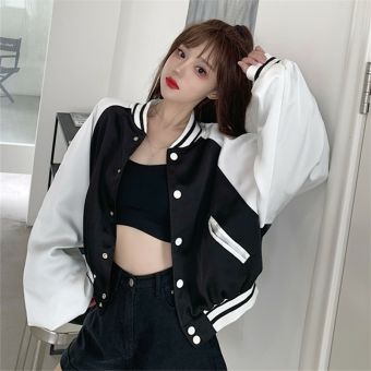 Áo Khoác Dù Nữ Croptop Cổ Bomber Cúc Bấm Chữ Lưng