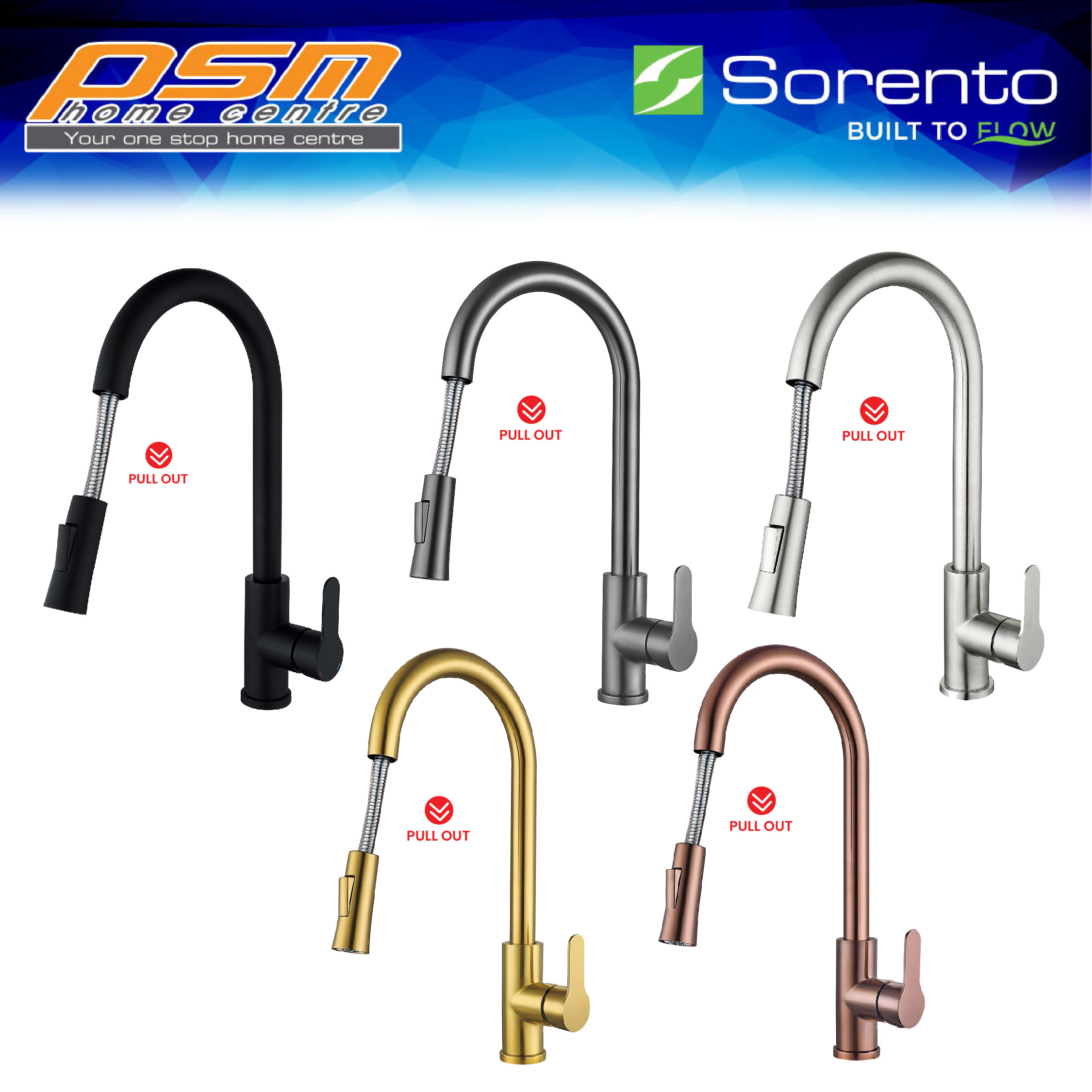 Sorento Stainless Steel Satin/Black Matte Coated Finishing Mixer Pull Out Water Tap Kitchen Tap SRTKT71SS/SRTKT71SS-BL - Jenama Sorento Harga 359 Ringgit*Penghantaran Percuma