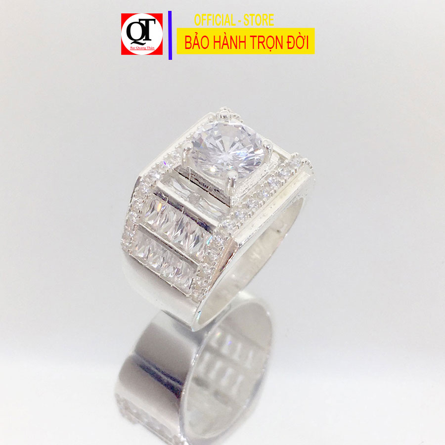 Nhẫn nam bạc ta ổ cao phong cách thời trang gắn kim cương nhân tạo chất liệu bạc thật không gỉ trang sức Bạc Quang Thản - QTNA65