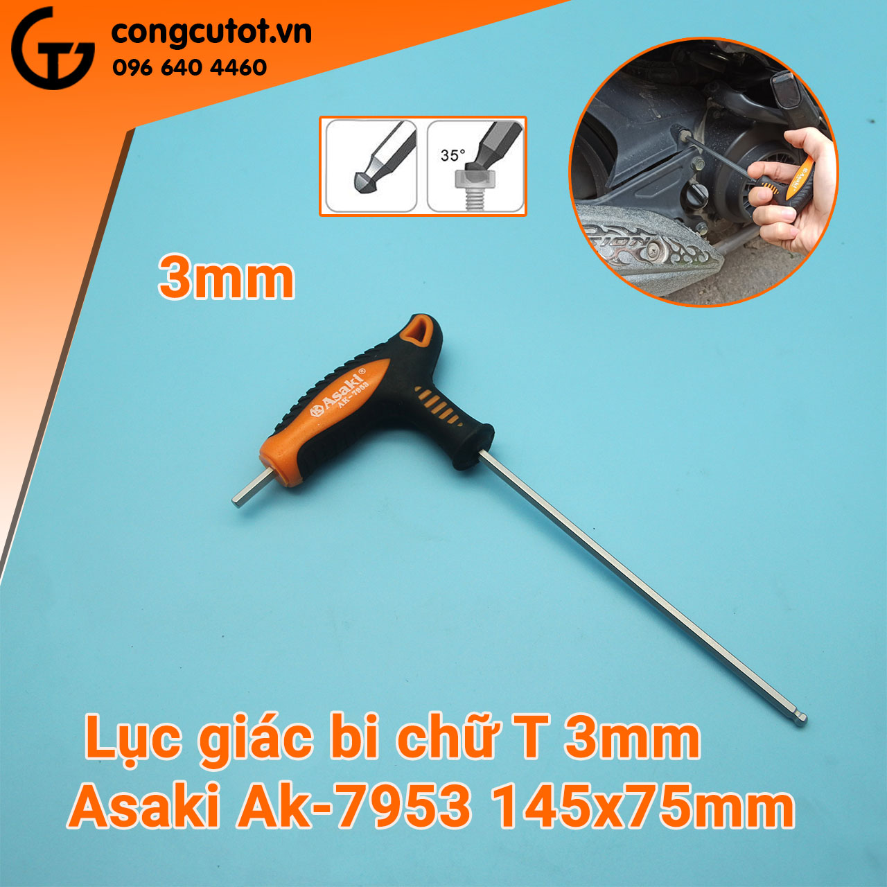 Lục giác đầu bi chữ T Asaki size tùy chọn