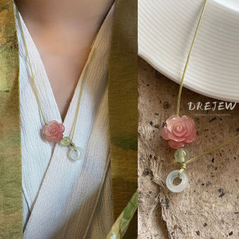 Drejew Vòng cổ hình hoa Mặt dây chuyền ngọc bích vòng đeo cổ có thể điều chỉnh độ dài vòng cổ xu hướng mới Chuỗi vòng xương đòn cổ điển phong cách sen thời trang và cá tính cho nữ