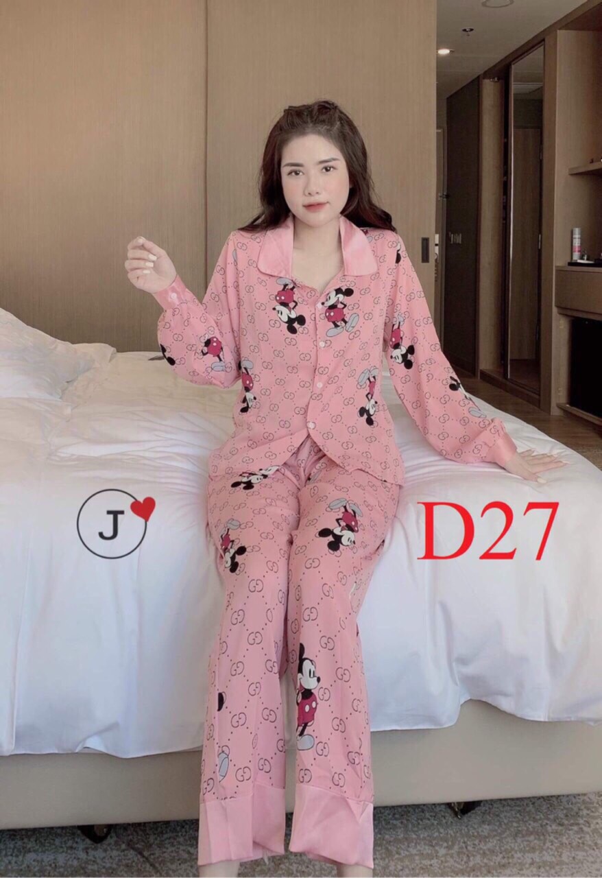 Đồ bộ nữ pijama lụa ngủ dễ thương mặc nhà dài tay quần dài mango cao cấp