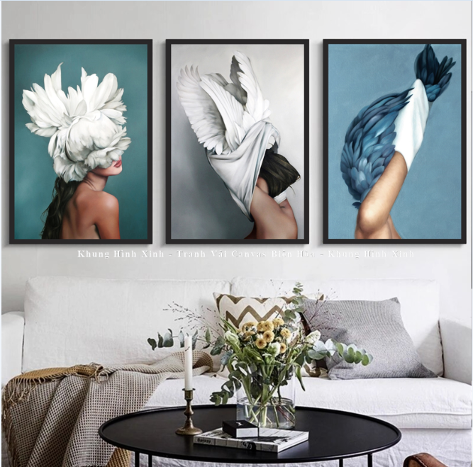 Bộ 3 Khung Tranh Treo Tường Nghệ Thuật In Canvas - Cô gái  - Kèm khung