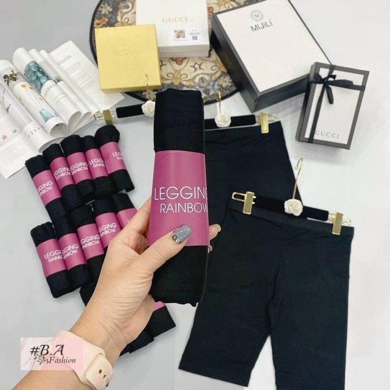 Quần legging đùi nữ cạp chun vải thun màu đen chất dày dặn form ôm ngắn