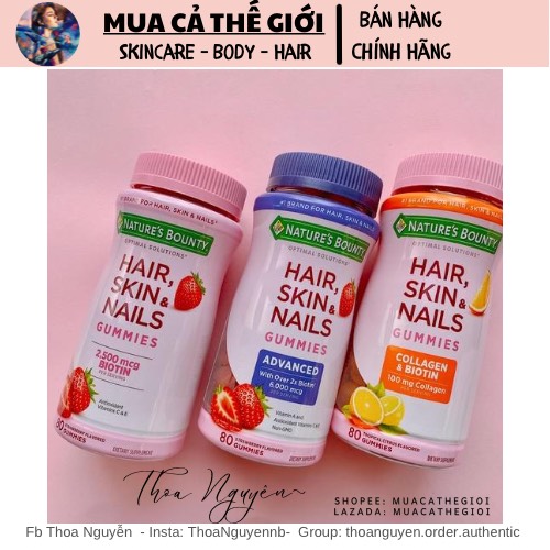 [GIẢM 5% ĐƠN 129K]Kẹo dẻo Gummies Nature's Bounty Hair Skin & Nails  mọc tóc đẹp da và móng
