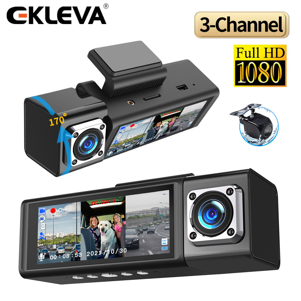 Đầu Ghi Hình Xe Hơi EKLEVA Camera Hành Trình 3 Ống Kính Camera Hành Trình FHD 1080P Nhìn Đêm Camera 