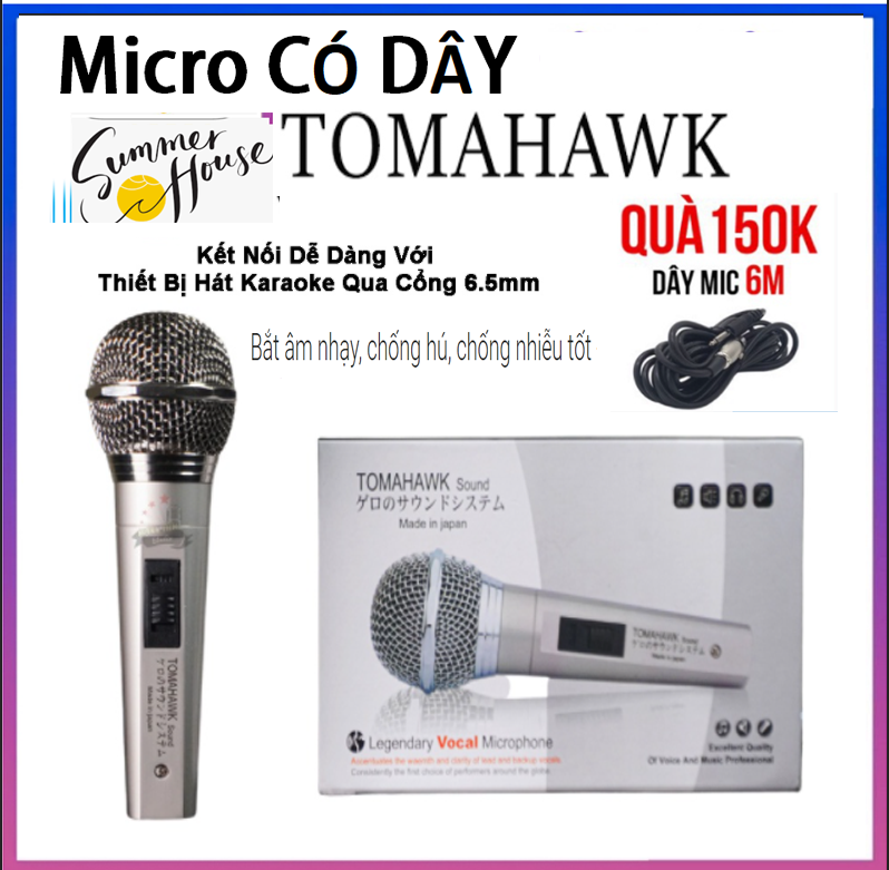 (GIÁ TỐT) Mic Có Dây Chống Hú Mic Hát Karaoke Có Dây,Micro Có Dây Tomahawk Thiết Kế Bắt Mắt, Chất Âm Nhẹ Siêu Sáng Bắt Âm Nhạy Chống Hú,Micro Có Dây Cao Cấp,Mic Có Dây Cắm Hat Karaoke Mang Lại Chất Lượng Âm Thanh Ca Hát Tuyệt Vời
