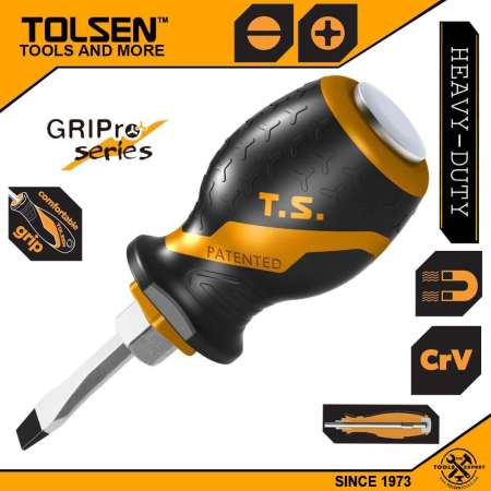 Tolsen GO-THROUGH Stubby Flat Screwdriver Full Metal 20138