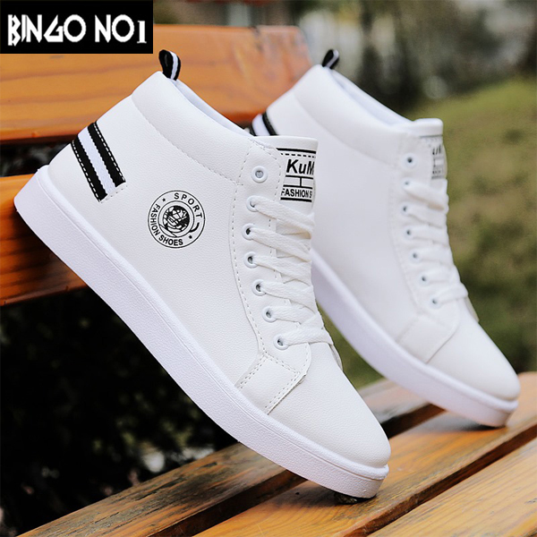 Giày nam thể thao sneaker BINGO trắng đẹp cổ cao cho học sinh đi học đi làm cao cấp Mã CCD-1