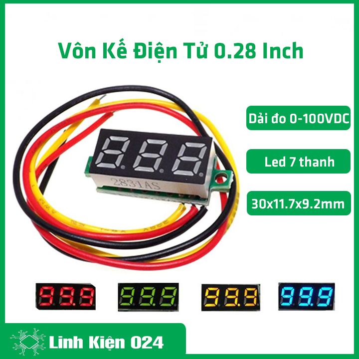 Vôn kế điện tử 0.28inch dải đo điện áp 0-100vdc