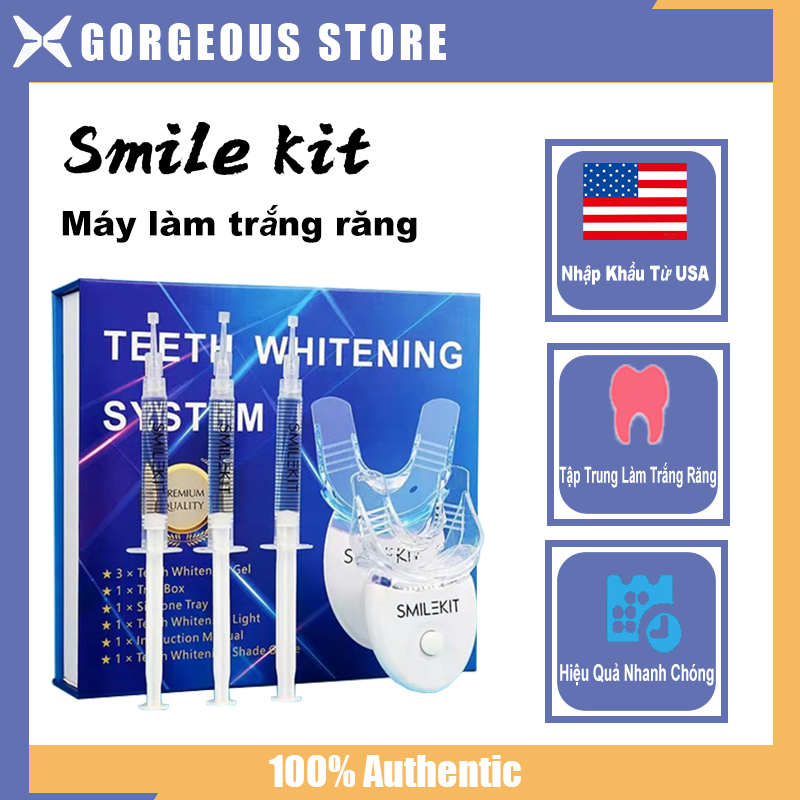 (HCM)Máy làm trắng răng tự nhiên Smile Kit, Bộ kit chăm sóc răng miệng, Gel nguyên liệu từ thiên nhiên giúp răng trắng sáng, hơi thở thơm mát - TẶNG KÈM KEM ĐÁNH RĂNG, Hiệu quả rõ ràng chỉ sau 1 tháng sử dụng