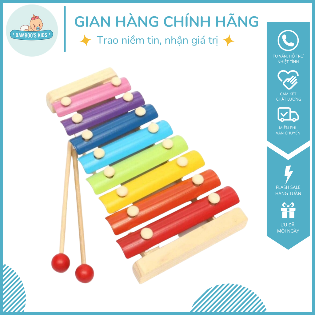Đồ Chơi Đàn Gỗ Cho Bé - Chất liệu gỗ cao cấp, 8 âm, Giúp trẻ kích thích sự phát triển trí não - Đồ chơi gỗ, Đồ chơi cho bé, Đàn gỗ, Đàn xylophone - Bamboo's Kids