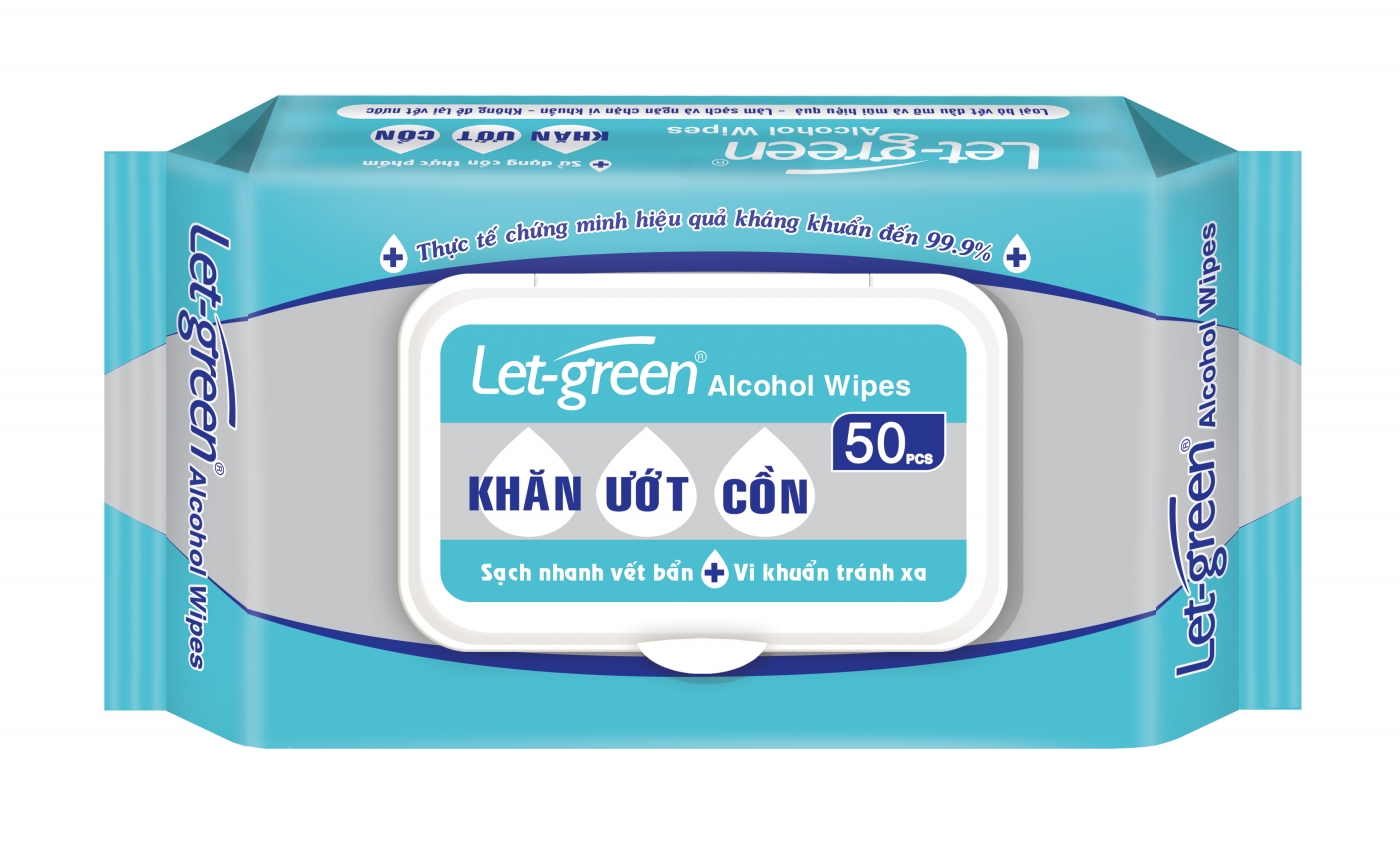 Khăn ướt cồn kháng khuẩn Let Green 50 Miếng Hàng Chính Hãng PU012