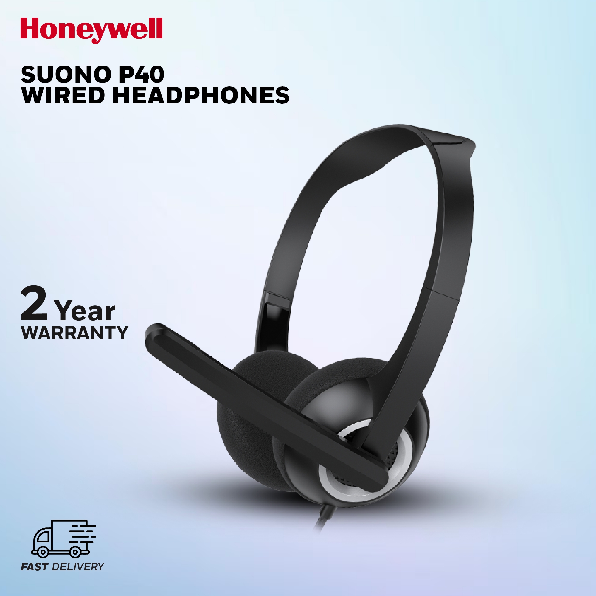 Honeywell Suono P40 Wired On-Ear Headphones with rotating Mic for HD Calling, Dual 40mm drivers, Adjustable Headband for PC/Laptop/Computers, In-built noise canceling, Stereo Sound, Deep Bass