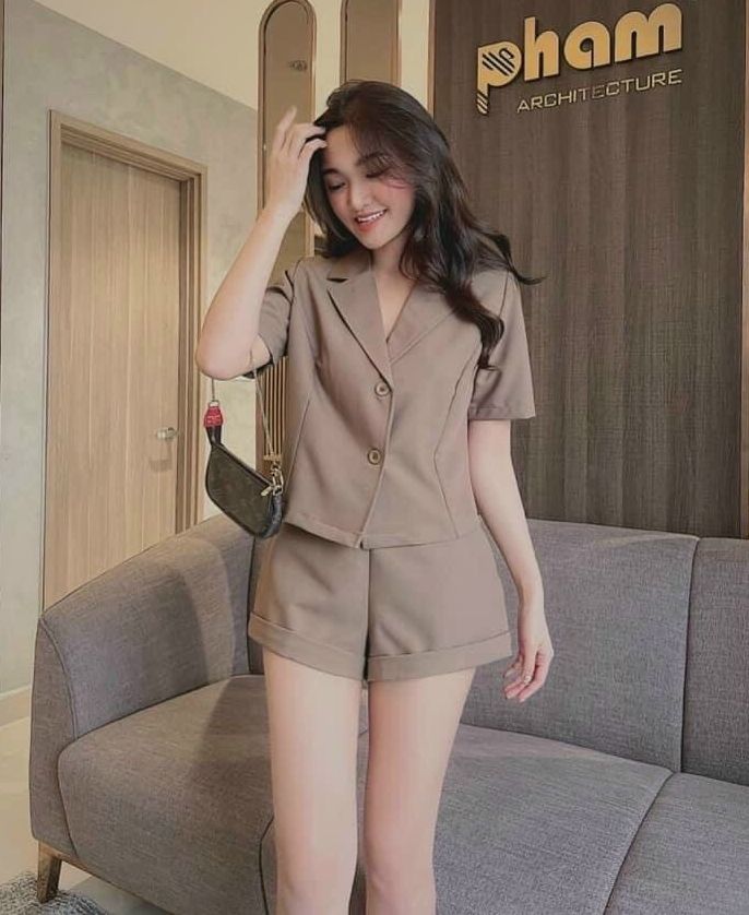 Set vest đùi nữ 2 món tay ngắn thời trang trẻ trung năng động