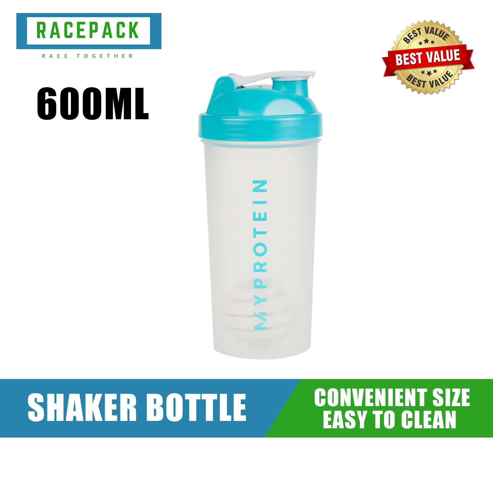 Shaker Bottle (Clear green) Drink bottle MyProteinShaker 600ml