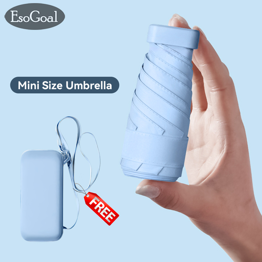 EsoGoal dù gấp gọn mini ô dù che mưa gấp gọn Ô  Lớp Màu Đen Chống Tia UV 99% Ô Thông Hơi Chống Gió Ô Che Nắng Sử Dụng Hai Lần Ô UV Chống Nắng Dù Che Mưa Khung Chống Gió Kèm Hộp Đựng Miễn Phí  đi học/công việc/du lịch