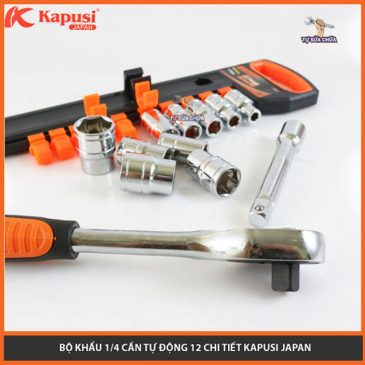 Bộ tuýp khẩu 12 chi tiết kèm cần siết tự động 2 chiều chính hãng Kapusi, Bộ tuýp khẩu 1/2, Bộ tuýp khẩu 1/4 Tuýp mở bulong, Bộ điếu mở ốc, Bộ khẩu mở siết ốc, Bộ tuýp Nhật Bản, Bộ tuýp sửa xe máy
