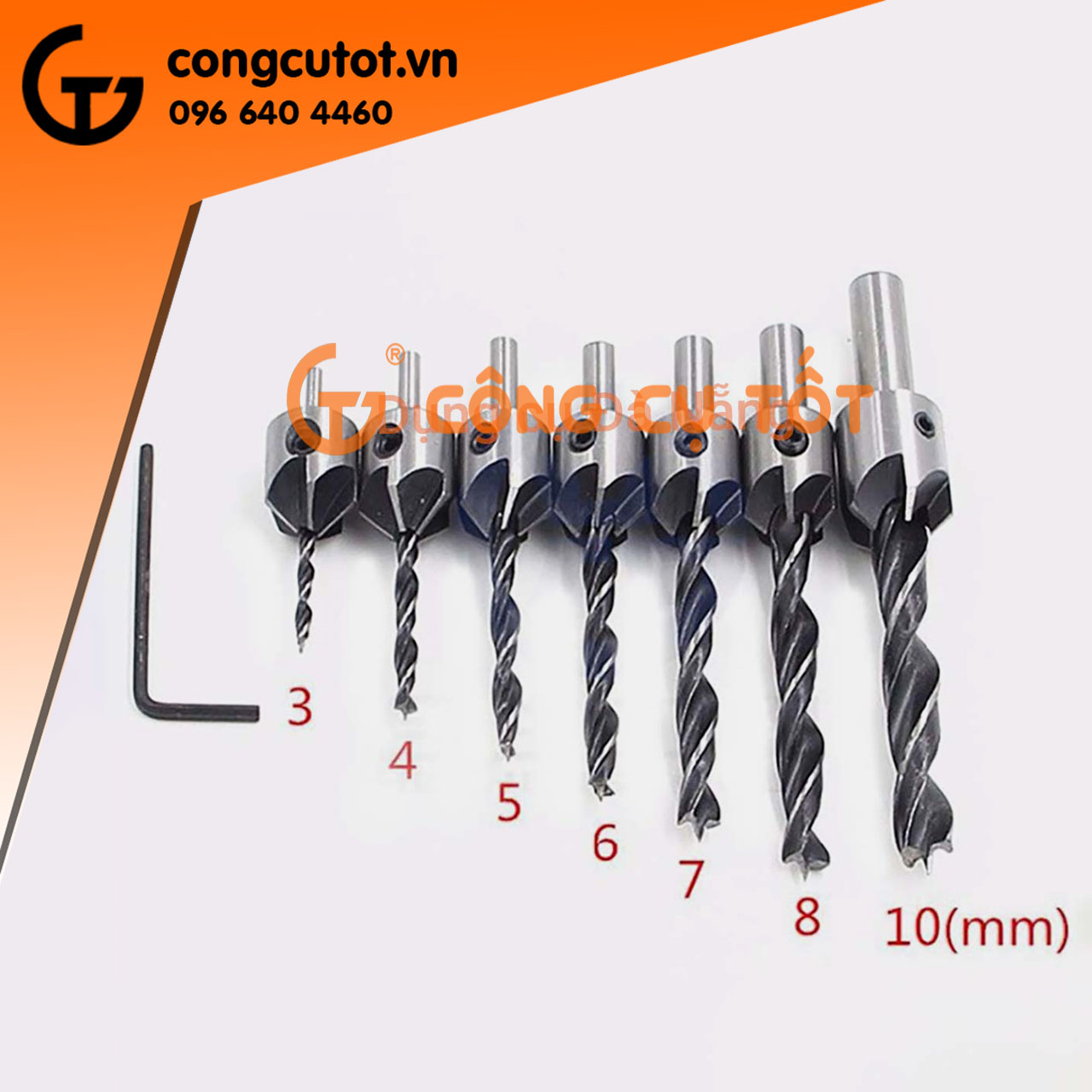 Bộ 7 mũi khoan gỗ doa lỗ vít độ cứng 53 3-10mm mẫu tùy chọn