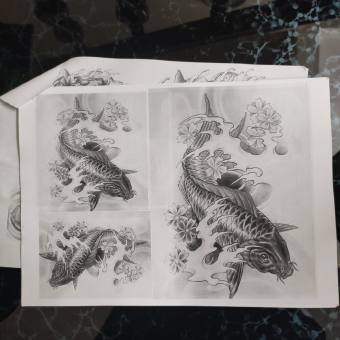 Mẫu hình xăm Cá Chép đen trắng gợi ý ( 15 ~ 20 hình )