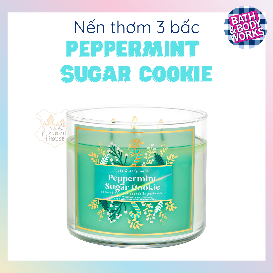 Nến thơm 3 bấc bbw Bath and body works - Peppermint Sugar Cookies
