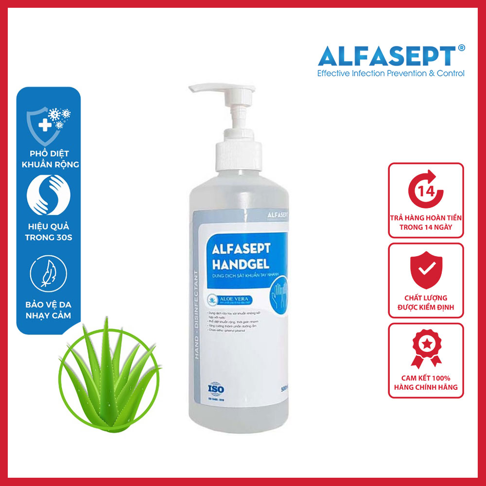 Gel Rửa Tay Sát Khuẩn Nhanh Alfasept Handgel 500ml - công thức truyền thống chứa 2-phenylphenol