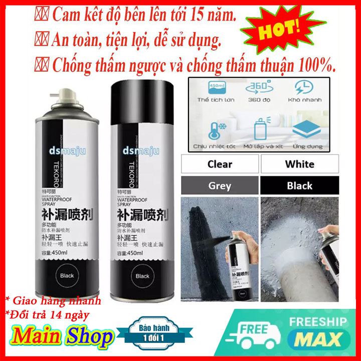 Bình sơn xịt chống thấm đa năng, Bình xịt chống thấm TEKORO - Bình sơn xịt chống thấm đa năng - Chống thấm nước, chống dột mái nhà, ống nước, sàn nhà,...