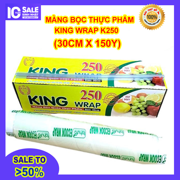 Combo 2 hộp màng bọc thực phẩm king wrap 250 có thanh cắt tiện lợi - màng bảo quản thực phẩm - màng bọc đồ ăn - miếng nilong bọc thực phẩm
