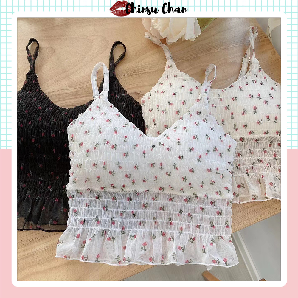 Áo bra hoa nhí bra nhún bèo xinh - Freesize