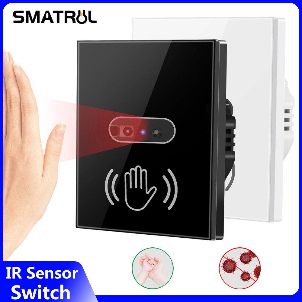 SMATRUL Công Tắc Đèn Trên Tường Ổ Cắm Cảm Biến Hồng Ngoại Bảng Điều Khiển Màn Hình Mặt Kính Bật Tắt Nguồn Điện 110V 220V 10A Không Cần Chạm Vào