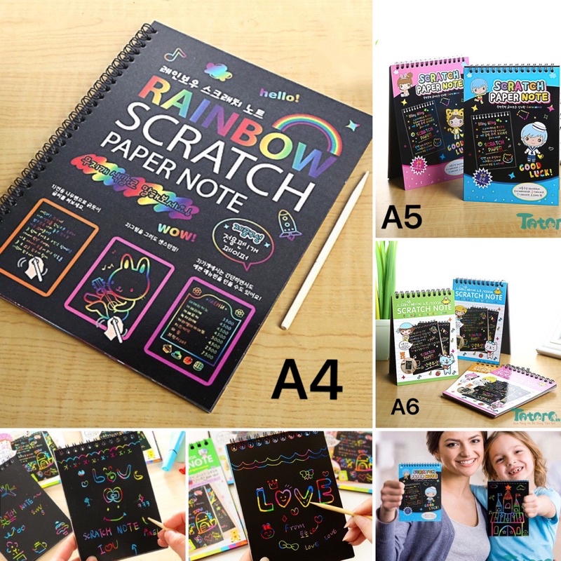Sổ vẽ ma thuật cầu vồng scratch note - sổ cào vẽ sắc màu sáng tạo