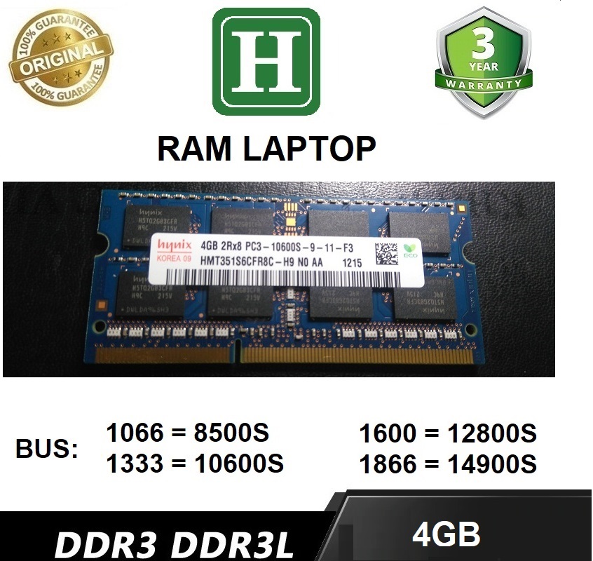 Ram Laptop 4Gb DDR3 bus 1333 (10600s) hàng chính hãng bảo hành 3 năm